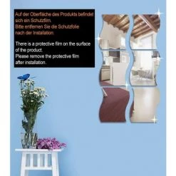 ABCRITAL Miroir Murale Adhesif,6Pcs Argenté Miroir Autocollant Mural,Forme En Plastique Ondulé Mur En Plastique Diy Decal Miroir Pour La Décoration De Surface Bureau À La Maison (Argent, 30 X 25Cm) -Miroir Soldes Boutique 38079513 3