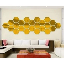 ABCRITAL Lot De 12 Miroirs Acryliques Autocollants Muraux Hexagonaux En Plastique Pour Décoration D’Intérieur, Pour Le Salon, La Chambre À Coucher, Au Dessus Du Canapé Ou De La Télévision Doré 9 ABCRITAL Lot De 12 Miroirs Acryliques Autocollants Muraux Hexagonaux En Plastique Pour Décoration D’Intérieur, Pour Le Salon, La Chambre À Coucher, Au Dessus Du Canapé Ou De La Télévision Doré -Miroir Soldes Boutique 38079546 3
