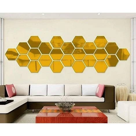ABCRITAL Lot De 12 Miroirs Acryliques Autocollants Muraux Hexagonaux En Plastique Pour Décoration D’Intérieur, Pour Le Salon, La Chambre À Coucher, Au Dessus Du Canapé Ou De La Télévision Doré 5 ABCRITAL Lot De 12 Miroirs Acryliques Autocollants Muraux Hexagonaux En Plastique Pour Décoration D’Intérieur, Pour Le Salon, La Chambre À Coucher, Au Dessus Du Canapé Ou De La Télévision Doré – Image 3