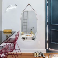 FREOSEN Miroir Mural Blanc 74x43cm Décor Bois Miroir Avec Cadre En Bois Avec Crochet Pour Salon, Chambre Ou Dressing -Miroir Soldes Boutique 38400960 3