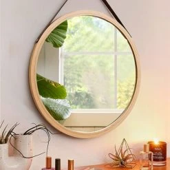FREOSEN Miroir Mural Rond 45cm Décor Bois Miroir Avec Cadre En Bois Avec Crochet Pour Salle De Bain, Chambre Ou Dressing -Miroir Soldes Boutique 38401025 4