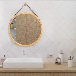 FREOSEN Miroir Mural Rond 45cm Décor Bois Miroir Avec Cadre En Bois Avec Crochet Pour Salle De Bain, Chambre Ou Dressing -Miroir Soldes Boutique 38401025 5