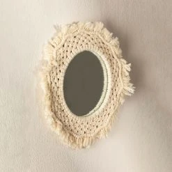 Miroir Mural Rond En Macramé (Ø35 Cm) Notel SKLUM Macramé - Beige Crème