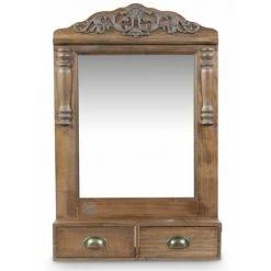 DECORATION D’AUTREFOIS Miroir Ancien Rectangulaire Vertical Bois 2 Tiroirs 54.5x10.5x83.5cm - Marron - Marron