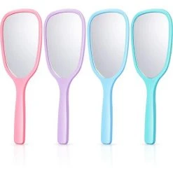 ABCRITAL 4 Pièces Miroir À Main Miroir De Maquillage Avec Poignée Miroir De Maquillage De Voyage Miroir Cosmétique De Poche Miroir De Vanité Portable Outil De Maquillage Pour Voyage, Camping, Maison, 7 Pouces De Long, 4 Couleurs