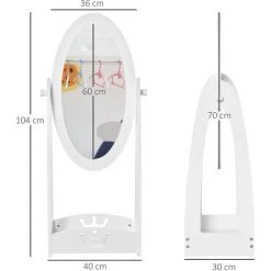 HOMCOM Miroir à Pied Inclinaison Réglable - Miroir Enfant - Design Couronne - étagère De Rangement - Dim. 40L X 30l X 104H Cm - MDF Blanc - Blanc -Miroir Soldes Boutique 38926804 3