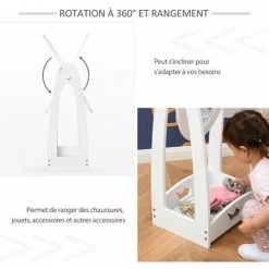 HOMCOM Miroir à Pied Inclinaison Réglable - Miroir Enfant - Design Couronne - étagère De Rangement - Dim. 40L X 30l X 104H Cm - MDF Blanc - Blanc -Miroir Soldes Boutique 38926804 5