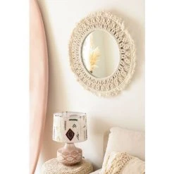 Miroir Rond En Macramé (Ø70 Cm) Karim SKLUM Macramé - Beige Crème -Miroir Soldes Boutique 39029879 2