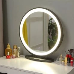 OOBEST Miroir Maquillage Lumineux LED Rotation à 360° Miroir A Poser Idéal Pour Rasage Et Maquillage - Trois Couleurs Réglables