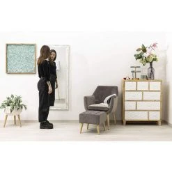 Baroni Home Miroir Mural Cadre Rectangulaire En Bois - Blanc -Miroir Soldes Boutique 39176481 3