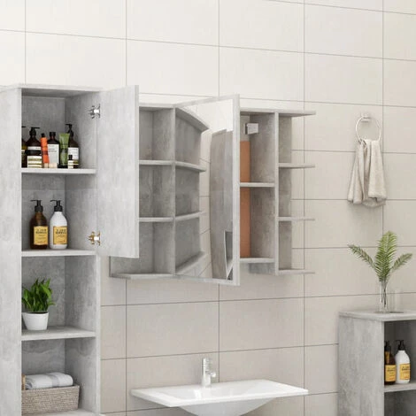 ASUPERMALL Armoire A Miroir De Bain Gris Beton 80x20,5x64 Cm Agglomere 5 ASUPERMALL Armoire A Miroir De Bain Gris Beton 80x20,5x64 Cm Agglomere – Image 3