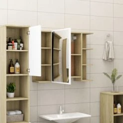 ASUPERMALL Armoire A Miroir De Bain Blanc Et Chene Sonoma 80x20,5x64 Cm -Miroir Soldes Boutique 39455668 3