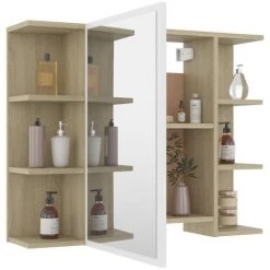 ASUPERMALL Armoire A Miroir De Bain Blanc Et Chene Sonoma 80x20,5x64 Cm -Miroir Soldes Boutique 39455668 4