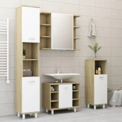 ASUPERMALL Armoire A Miroir De Bain Blanc Et Chene Sonoma 80x20,5x64 Cm -Miroir Soldes Boutique 39455668 5