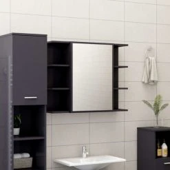 ASUPERMALL Armoire A Miroir De Bain Gris Brillant 80x20,5x64 Cm Agglomere
