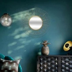 ATMOSPHERA Miroir En Forme De Fleur Rond En Métal, Verre Et MDF - Ø Miroir 30 Cm - Ø 67 X Ep. 3,5 Cm - Or - A Suspendre Sur Le Mur -Miroir Soldes Boutique 39649298 3