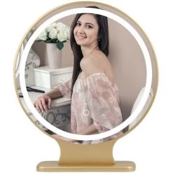 SKECTEN Miroir Hollywood Pour Coiffeuse, Grand Miroir LED, Miroir De Maquillage à Intensité Variable, Dessus De Table, Dore