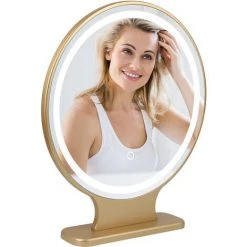 SKECTEN Grand Miroir De Maquillage LED, Miroir De Courtoisie Hollywoodien Avec Bouton Intelligent, Miroir Cosmétique à Poser, 40cm, Rond