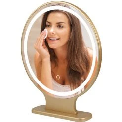 SKECTEN Grand Miroir De Maquillage LED, Miroir De Courtoisie Hollywoodien Avec Bouton Intelligent, Miroir Cosmétique à Poser, 40cm, Rond -Miroir Soldes Boutique 39698162 4