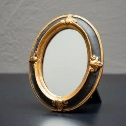 CHEHOMA Petit Miroir Ovale Claudius 12x9cm - Noir Et Doré