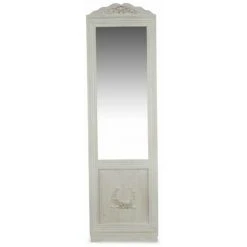 DECORATION D’AUTREFOIS Miroir Ancien Rectangulaire Vertical Sur Pied Bois Blanc Cerusé 177x6.5x51cm - Blanc