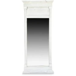 DECORATION D’AUTREFOIS Grand Miroir Ancien Rectangulaire Vertical Bois Cerusé Blanc 59x11x136cm - Blanc