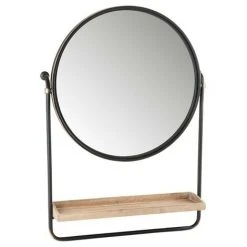 BOIS DESSUS BOIS DESSOUS Miroir En Rond En Métal Avec étagère En Bois - Noir