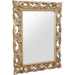 BISCOTTINI MIROIR MURAL EN BOIS AVEC FINITION FEUILLE D'ARGENT ANTIQUE MADE IN ITALY