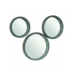 WADIGA Set De 3 Miroirs Décoratifs Ronds En Bois Gris - Gris