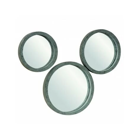 WADIGA Set De 3 Miroirs Décoratifs Ronds En Bois Gris - Gris 3 WADIGA Set De 3 Miroirs Décoratifs Ronds En Bois Gris - Gris