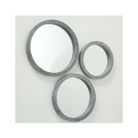 WADIGA Set De 3 Miroirs Décoratifs Ronds En Bois Gris - Gris 4 WADIGA Set De 3 Miroirs Décoratifs Ronds En Bois Gris - Gris – Image 2