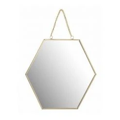 WADIGA Miroir Doré Suspendu Forme Alvéole Avec Chaînette - 30x26x1cm - Doré