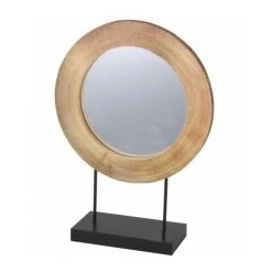 WADIGA Miroir Décoratif à Poser Rondin De Bois Et Métal Noir - Bois