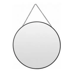 WADIGA Miroir Noir Rond Suspendu Avec Chaînette - Diamètre 29cm - Noir