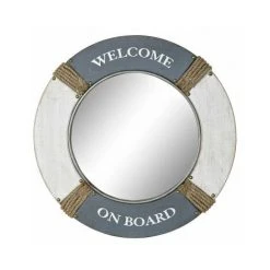 WADIGA Miroir Rond Bois Et Corde Welcome On Board Bleu Et Blanc - 76cm - Bleu & Blanc