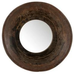 LES TENDANCES Miroir Mural Rond Bois Massif Recyclé Foncé Cintee