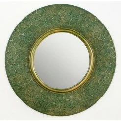 LES TENDANCES Miroir Mural Rond Métal Vert Et Doré Canva