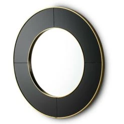 LES TENDANCES Miroir Mural Rond Verre Noir Et Métal Doré Alma