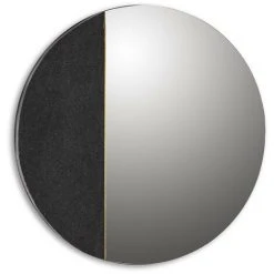 LES TENDANCES Miroir Mural Rond Granit Noir Et Verre Main