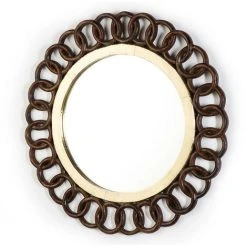 LES TENDANCES Miroir Mural Rond Bois Foncé Et Métal Doré Caesar D 91 Cm