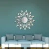 VERSAILLESFR 3D Miroir De Tournesol Stickers Muraux Rond Acrylique Salon Chambre TV Fond Stickers Muraux Salle De Mariage Entrée Décor à La Maison (Argent)