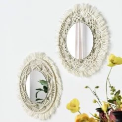 VERSAILLESFR Lot De 2 Miroirs Muraux Macramés Faits à La Main Suspendre Avec Franges Rondes Pour Appartement, Salon, Chambre à Coucher, Chambre à Coucher, Décoration De La Maison Moderne