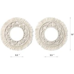 VERSAILLESFR Lot De 2 Miroirs Muraux Macramés Faits à La Main Suspendre Avec Franges Rondes Pour Appartement, Salon, Chambre à Coucher, Chambre à Coucher, Décoration De La Maison Moderne -Miroir Soldes Boutique 41509072 5