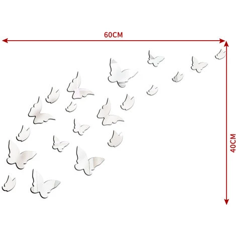 TRIOMPHE TRIOM 20 Pièces Miroir Acrylique Adhésif Autocollant Mural Miroirs Muraux Stickers Salon Chambre Décor TV Fond Décoration (Papillon, Argent) 5 TRIOMPHE TRIOM 20 Pièces Miroir Acrylique Adhésif Autocollant Mural Miroirs Muraux Stickers Salon Chambre Décor TV Fond Décoration (Papillon, Argent) – Image 3