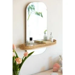 Miroir Mural Avec étagère Tegri SKLUM MDF - Osier - Marron Naturel -Miroir Soldes Boutique 42055805 2