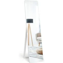 GOPLUS Miroir Sur Toute La Longueur, 2 En 1 Psyché Mural Ou Sur Pied, Miroir Moderne Et Simple Avec Cadre En Bois Massif, Idéal Pour Vestiaire, Chambre Ou Salle De Bain, 37x155CM,Blanc