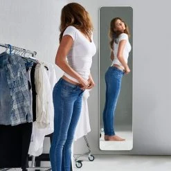 GOPLUS Miroir Sur Toute La Longueur, 2 En 1 Psyché Mural Ou Sur Pied, Miroir Moderne Et Simple Avec Cadre En Bois Massif, Idéal Pour Vestiaire, Chambre Ou Salle De Bain, 37x155CM,Blanc -Miroir Soldes Boutique 42541944 3