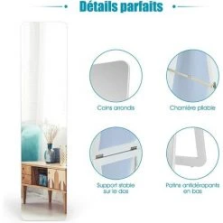 GOPLUS Miroir Sur Toute La Longueur, 2 En 1 Psyché Mural Ou Sur Pied, Miroir Moderne Et Simple Avec Cadre En Bois Massif, Idéal Pour Vestiaire, Chambre Ou Salle De Bain, 37x155CM,Blanc -Miroir Soldes Boutique 42541944 4