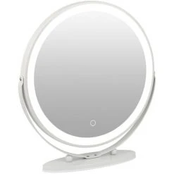 DAZHOM Miroir De Maquillage Blanc Froid 6500k Cadre Blanc Miroir De Maquillage Rond Rotatif -50 * 50cm - White