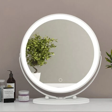 DAZHOM Miroir De Maquillage Blanc Froid 6500k Cadre Blanc Miroir De Maquillage Rond Rotatif -50 * 50cm - White 4 DAZHOM Miroir De Maquillage Blanc Froid 6500k Cadre Blanc Miroir De Maquillage Rond Rotatif -50 * 50cm - White – Image 2